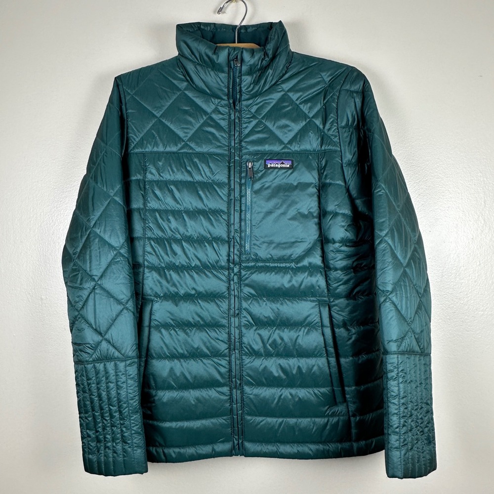 Patagonia Women's Large Jacket Pine Green Nano Puff Diamond Quilted Outdoors